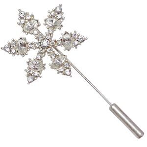 Vintage Clear Rhinestone Snowflake Stick Pin Silver Tone Holiday Jewelry 80s 90s